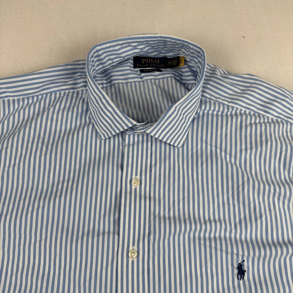 Polo Ralph Lauren Performance Blue White Long Sleeve shirt 2XB Nylon preppy